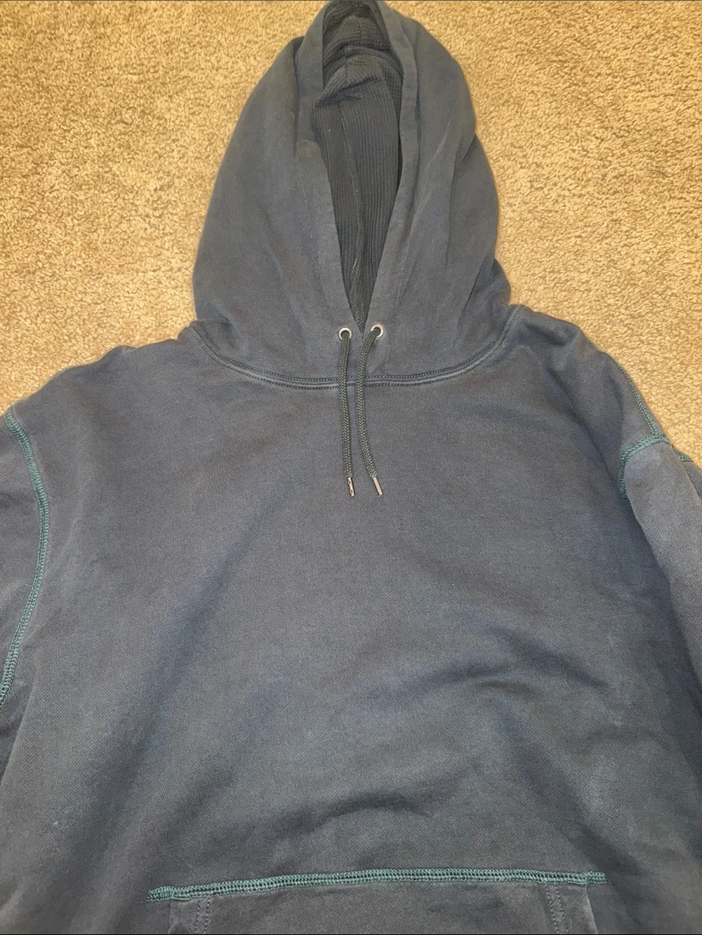 J. Crew Dark Blue/Green Thermal Lined Pullover Hoodie - Solid Casual Sweatshirt